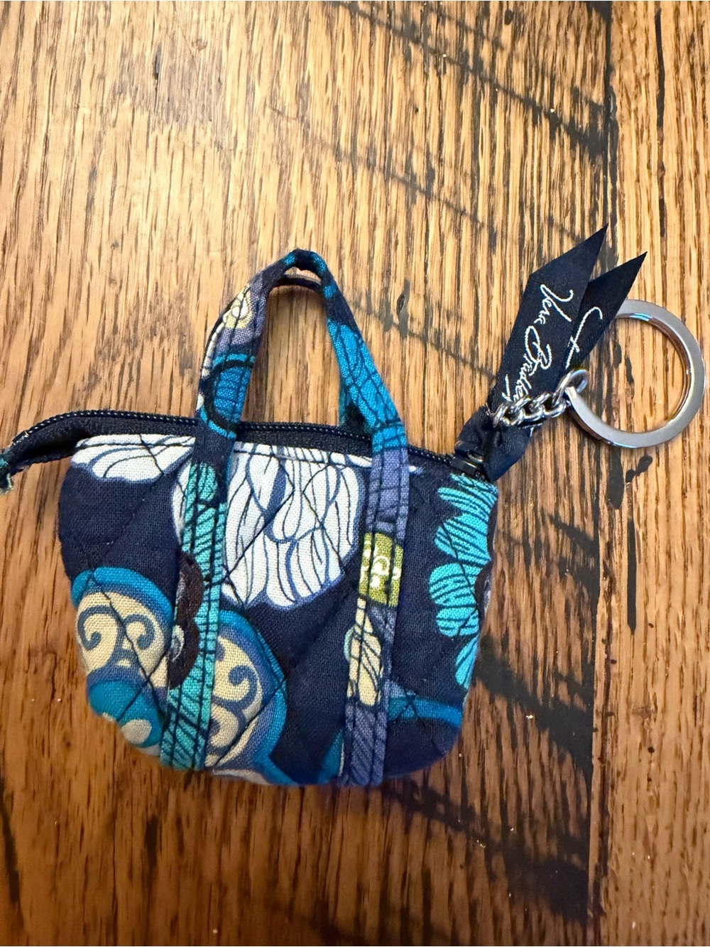 Vera Bradley "Blue Florals" Mini Keychain Coin Purse Tote Purse Charm
